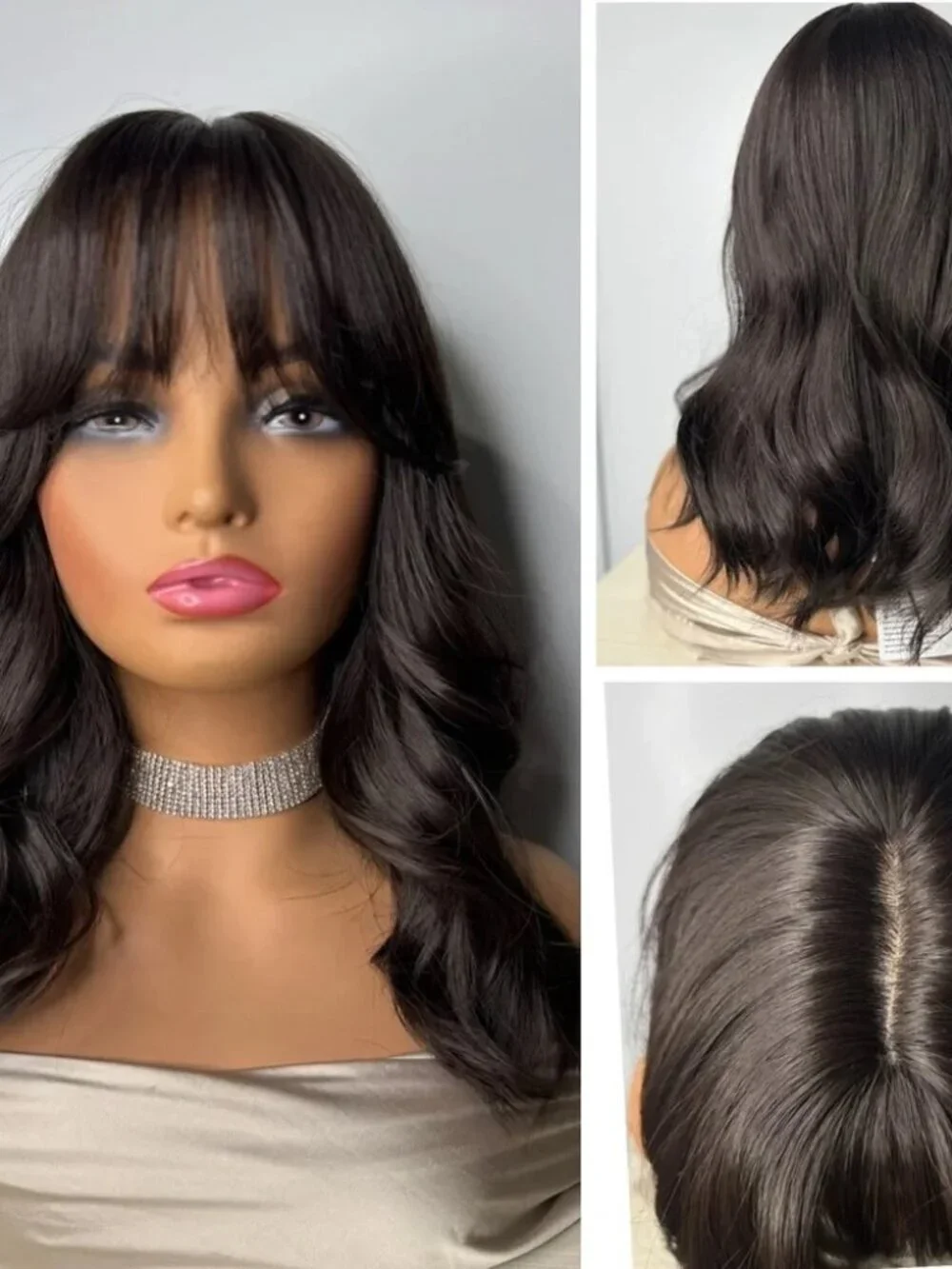 14” Dark Brown Wavy Synthetic Wig with Bangs – Natural Look, Classic Cap New Wit